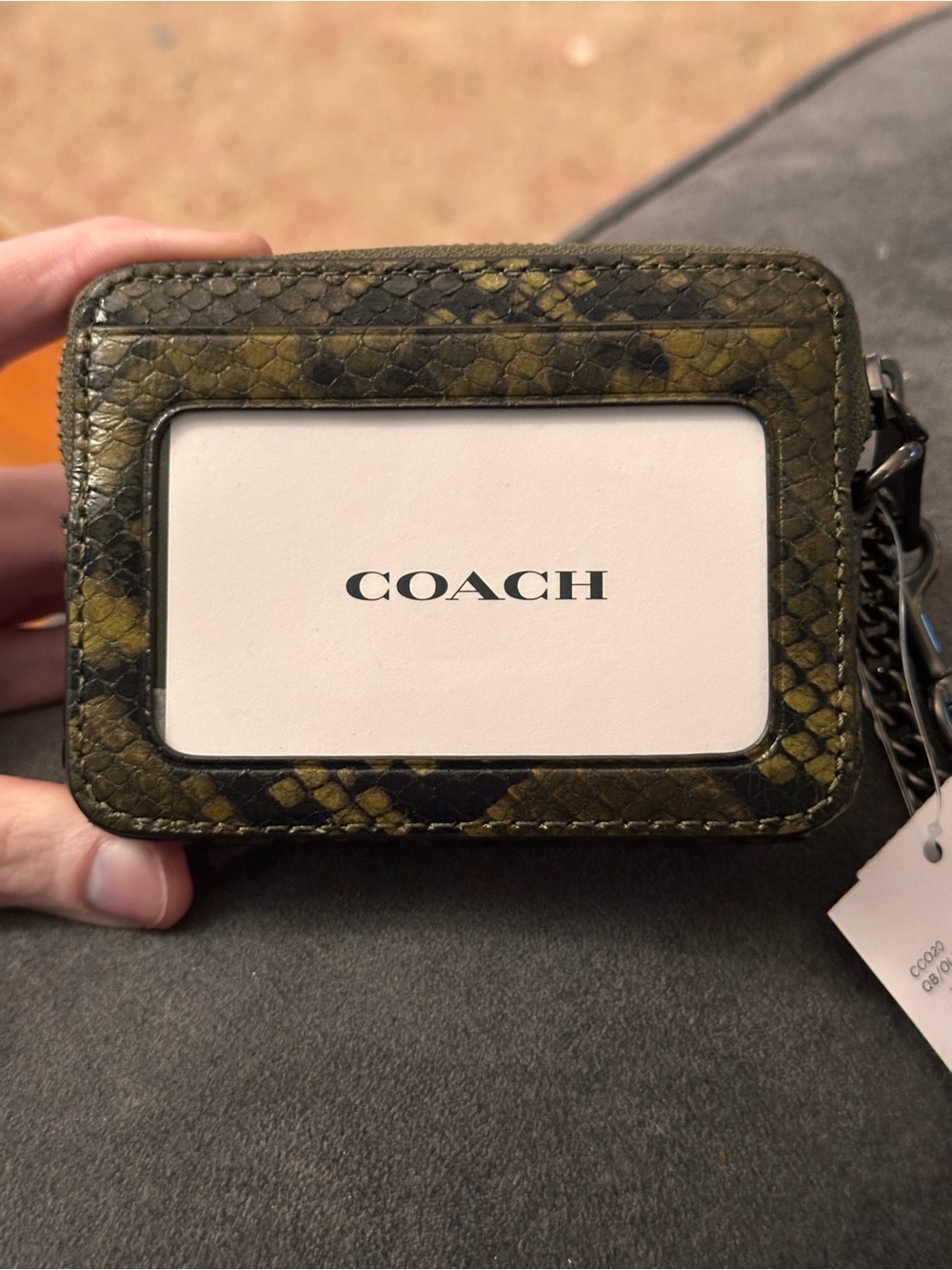Coach Zip Card Case Wallet With Snake Print Leather - Gunmetal/Olive nwt - Picture 4 of 14